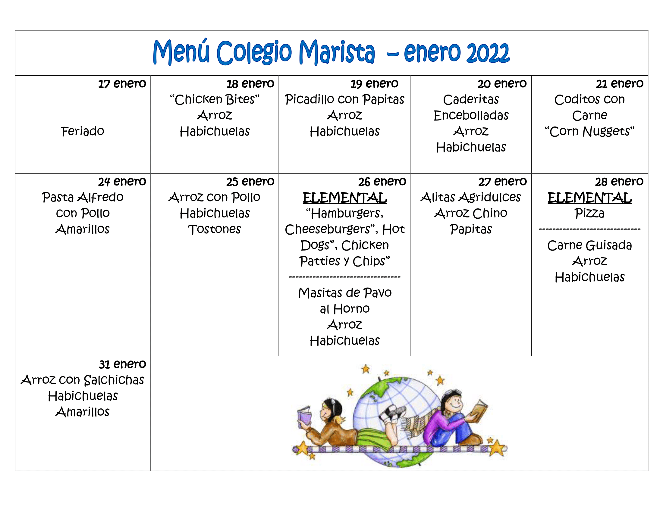 MENU COLEGIO MARISTA ENERO 2022-1