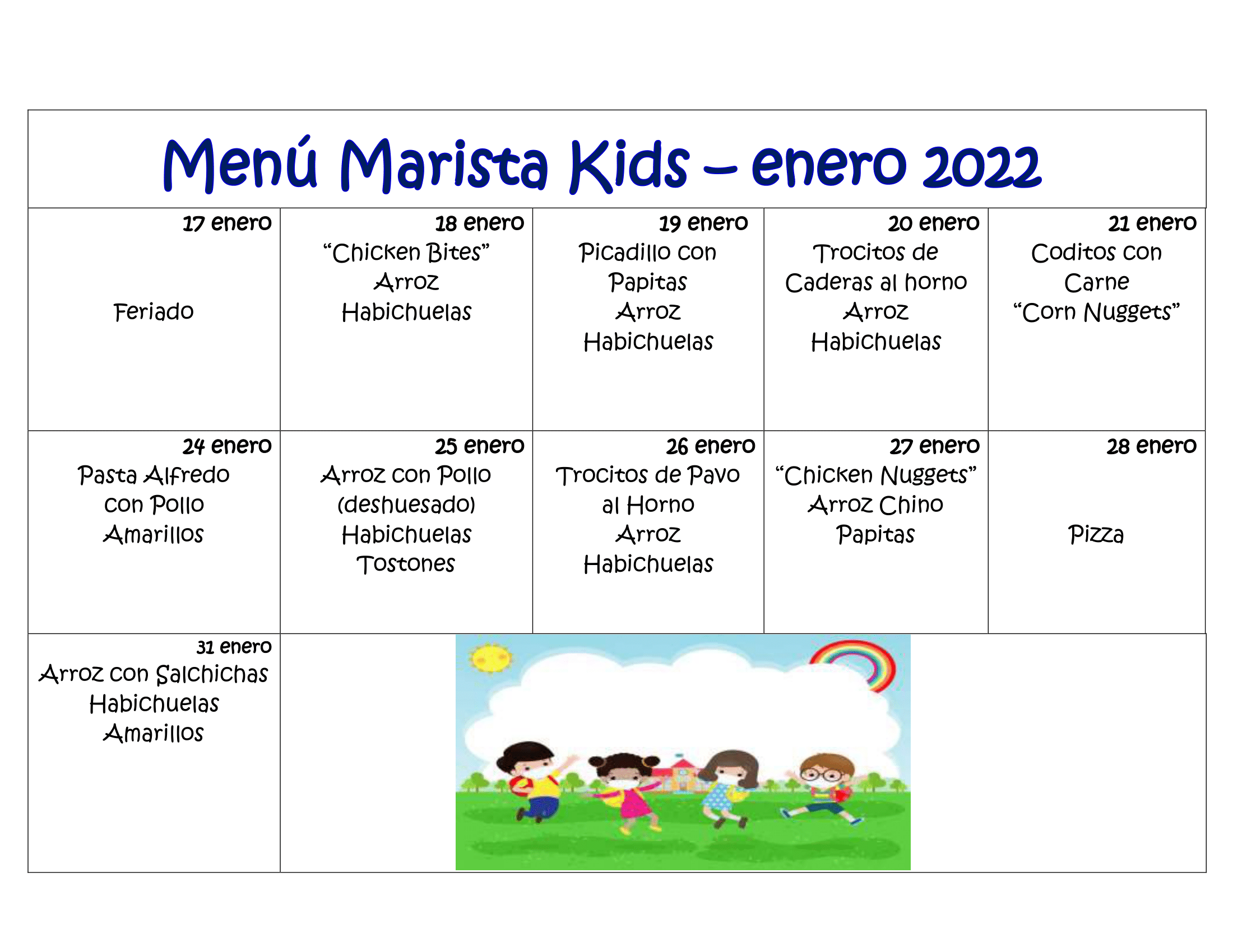 MENU MARISTA KIDS ENERO 2022-1